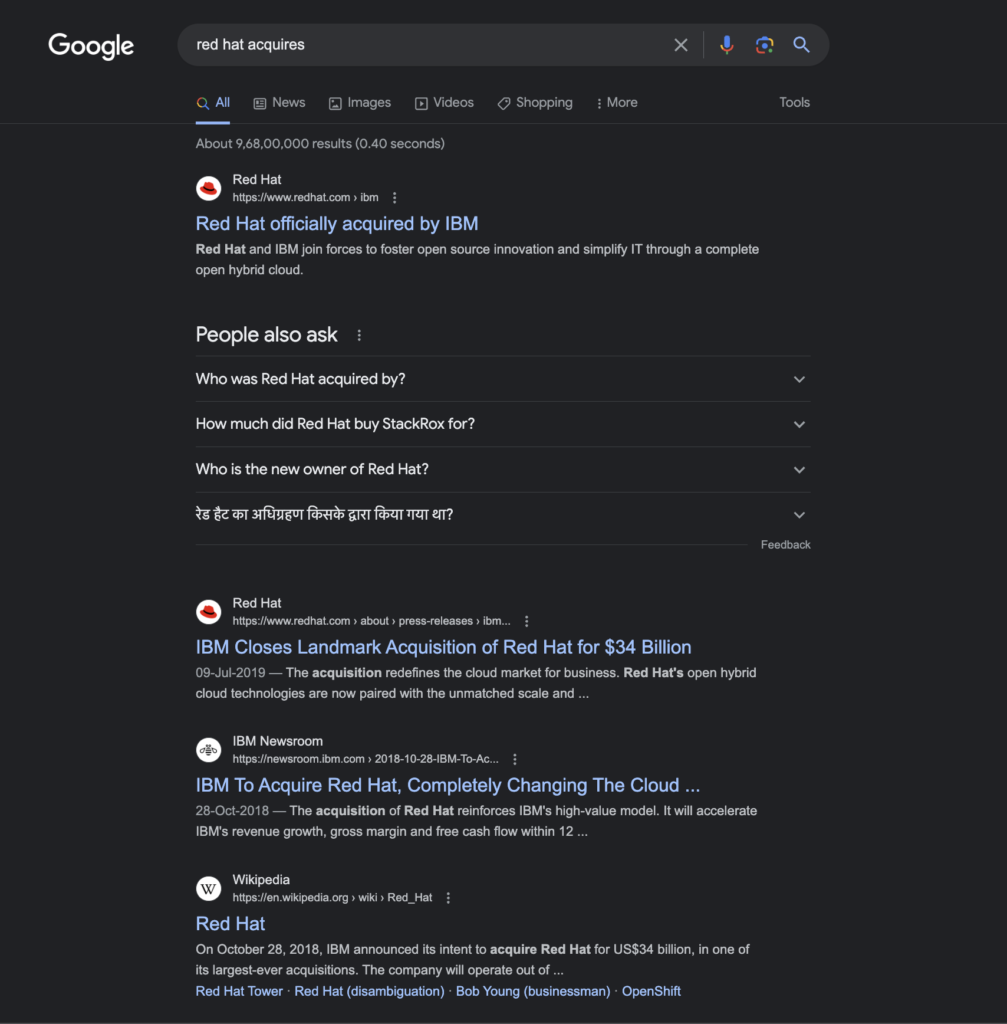 Red Hat Acquires, Swirl Search vs Google